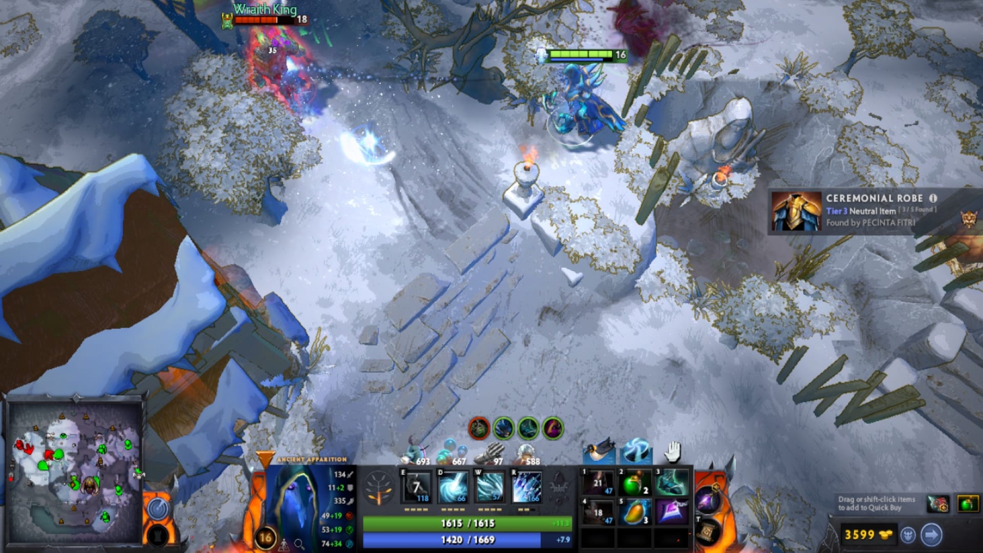 Ancient Apparition roots an enemy using Rod of Atos in a Diretide match