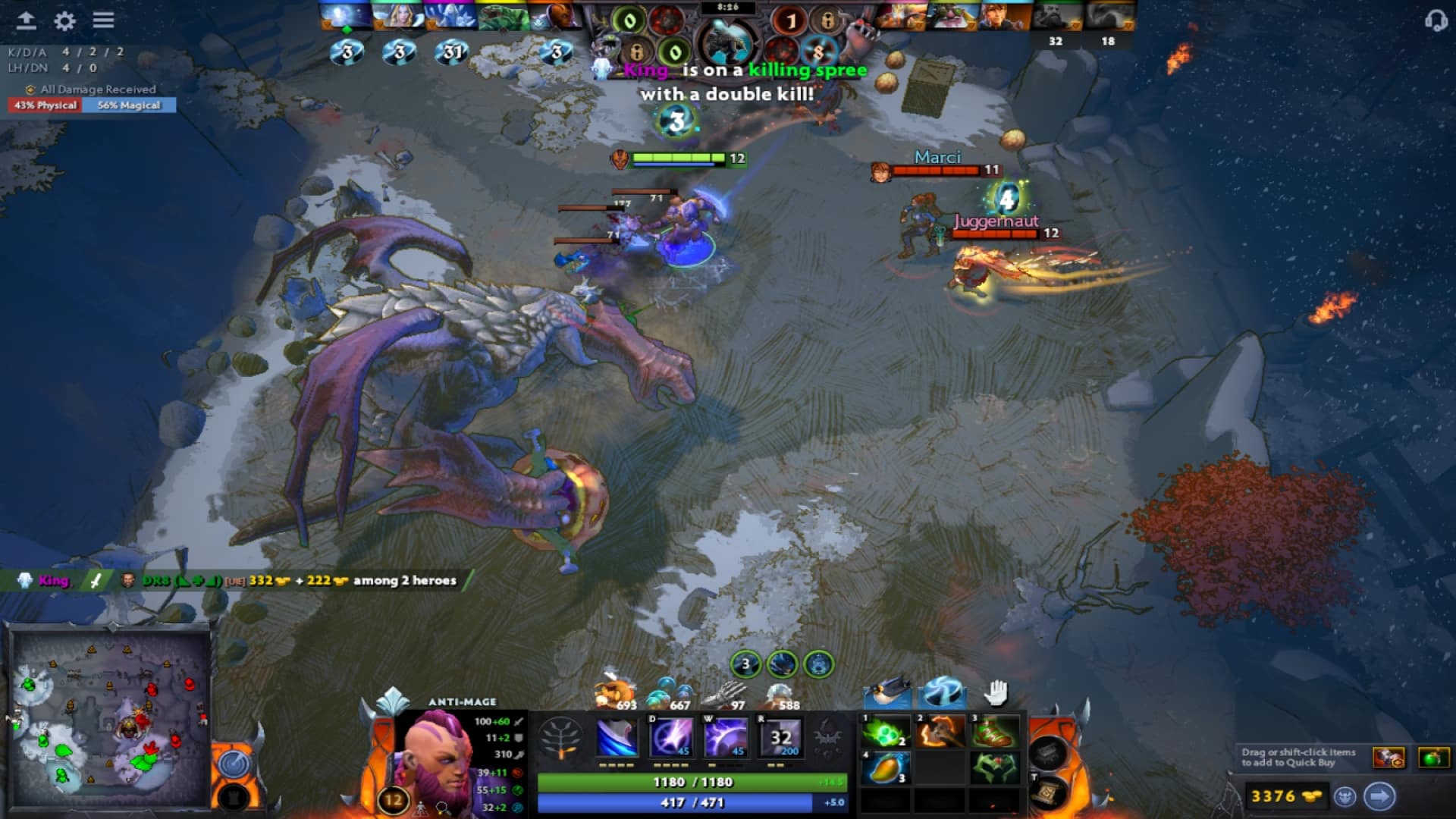 Anti-Mage uses Cleave to gather Taffy using Battle Fury