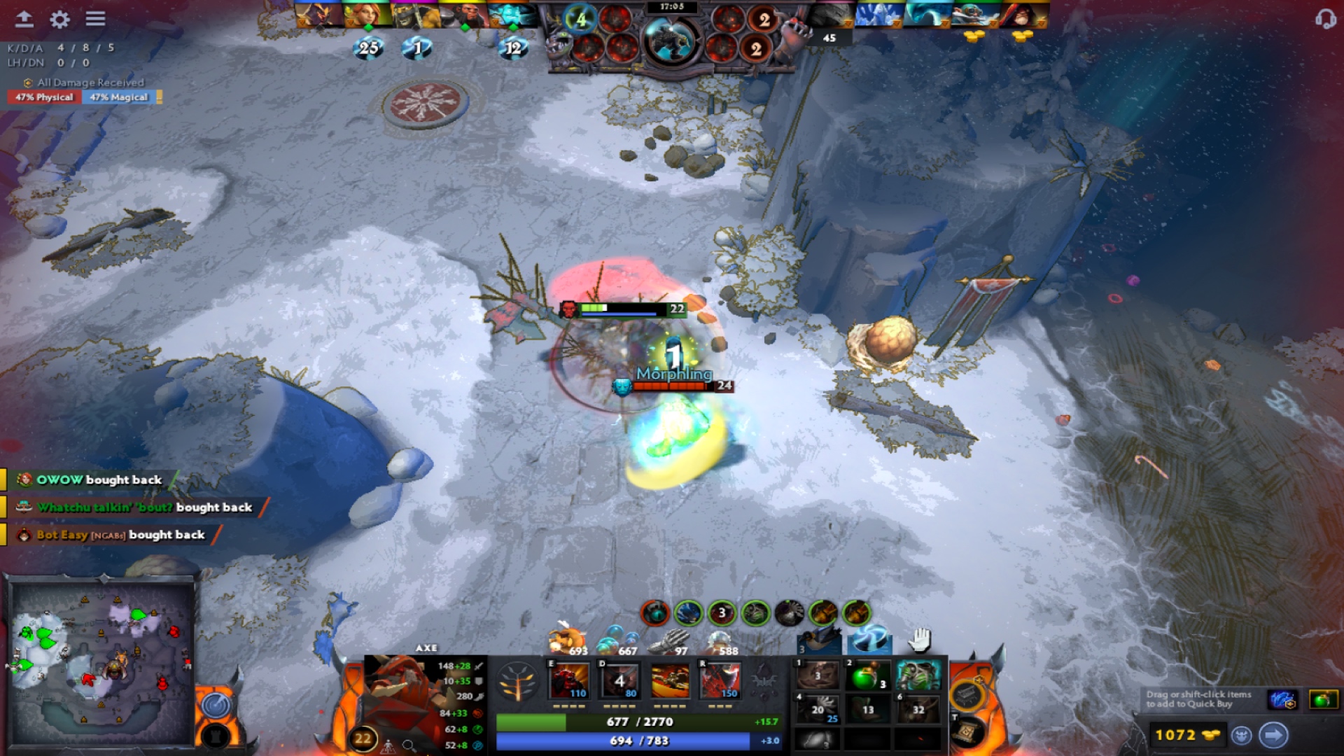 Axe blinks into battle using Overwhelming Blink