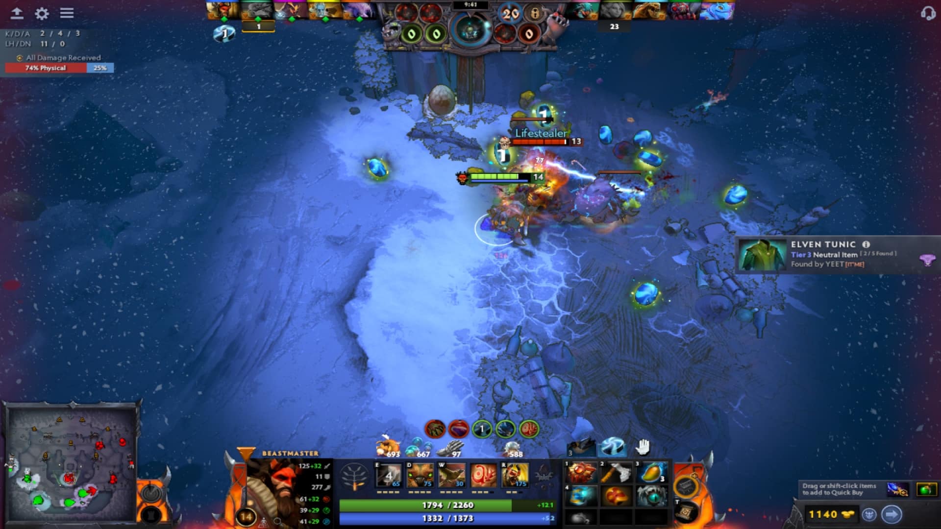 Beastmaster uses Eye of Skadi to chase his enemies in Diretide