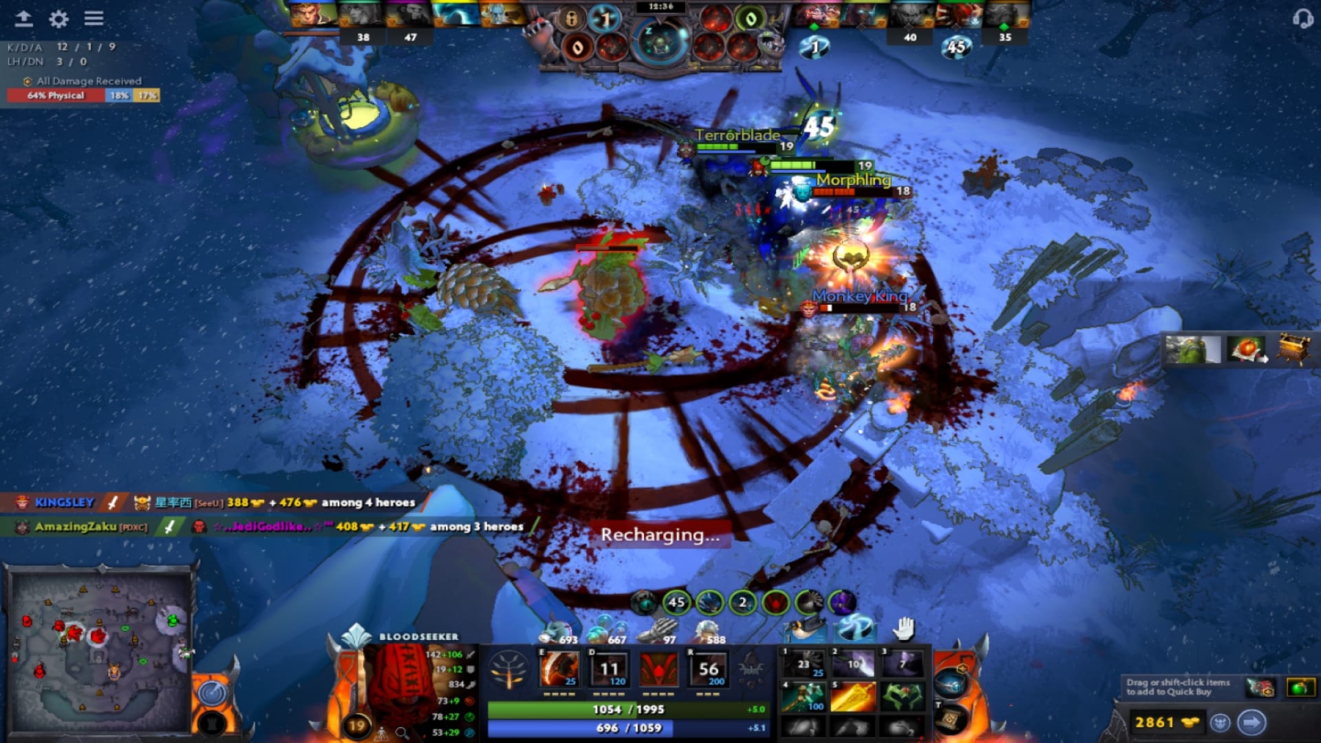 Bloodseeker deals damage to all enemy units around him using Radiance in Diretide