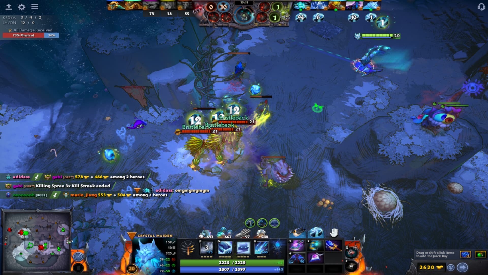 Crystal Maiden enters a battle using Arcane Blink in Diretide