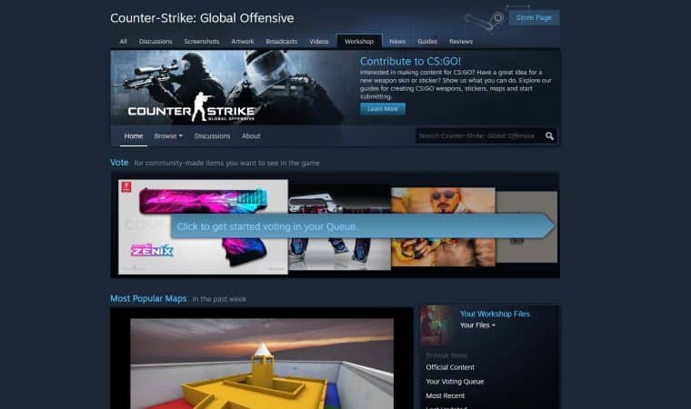Screenshot of Steam Workshop taken on Christmas Day 2022