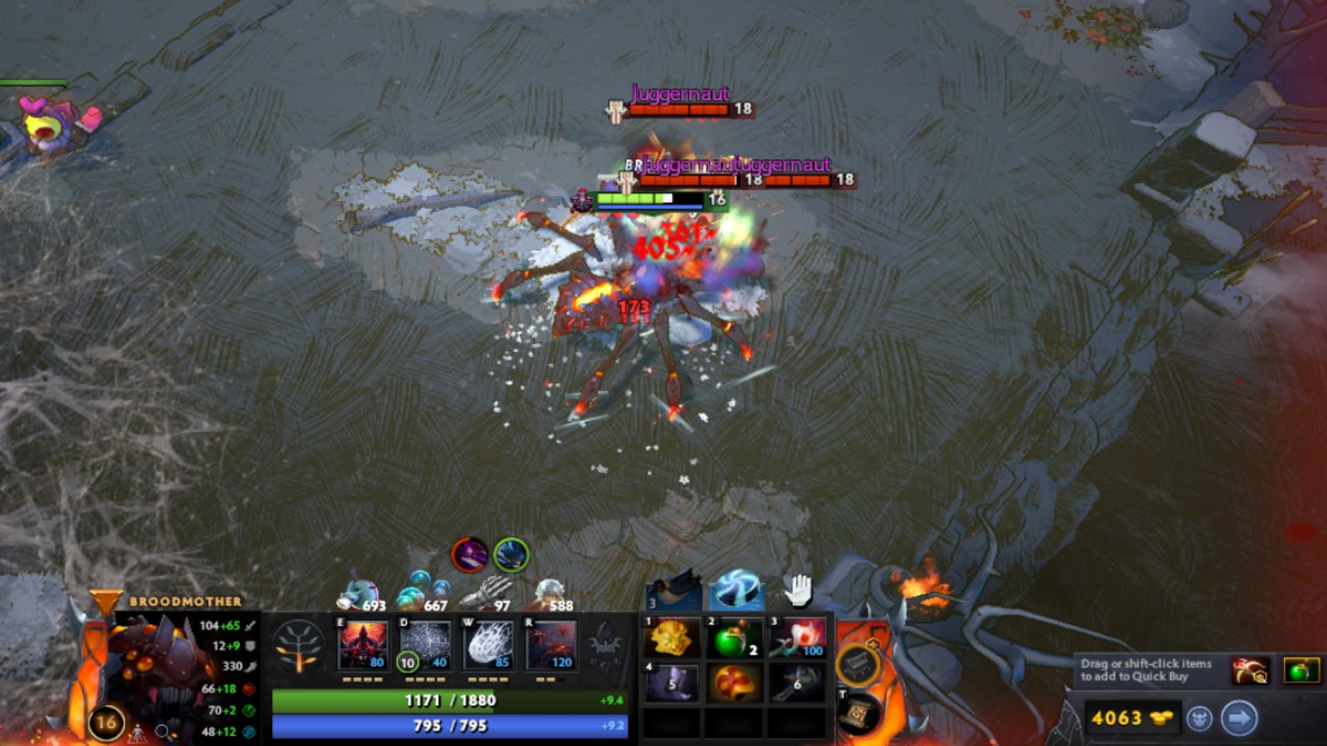 Broodmother about to silence an enemy hero using Orchid Malevolence in Diretide