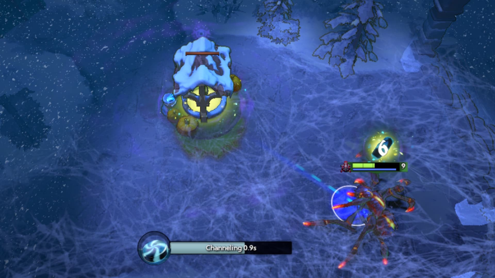 Broodmother deposits Taffy in enemy well in Diretide