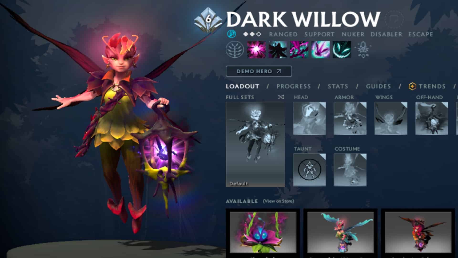 Dark Willow prepares to fight enemy heroes in Dota 2