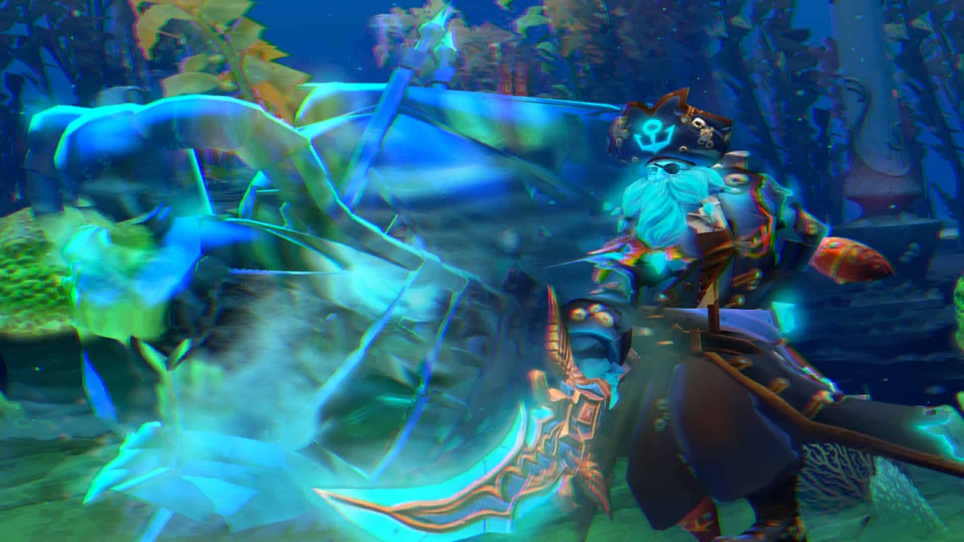 Kunkka destroys enemies using Tidebringer