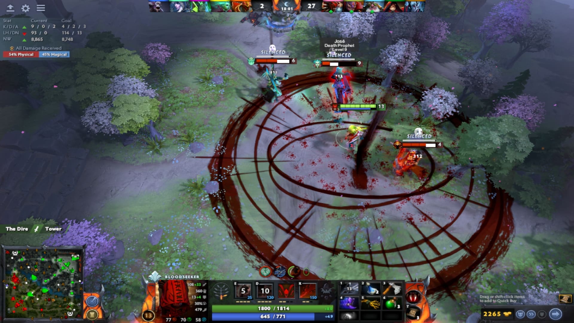 Bloodseeker uses Blood Rite after casting Draw Forth on an enemy hero