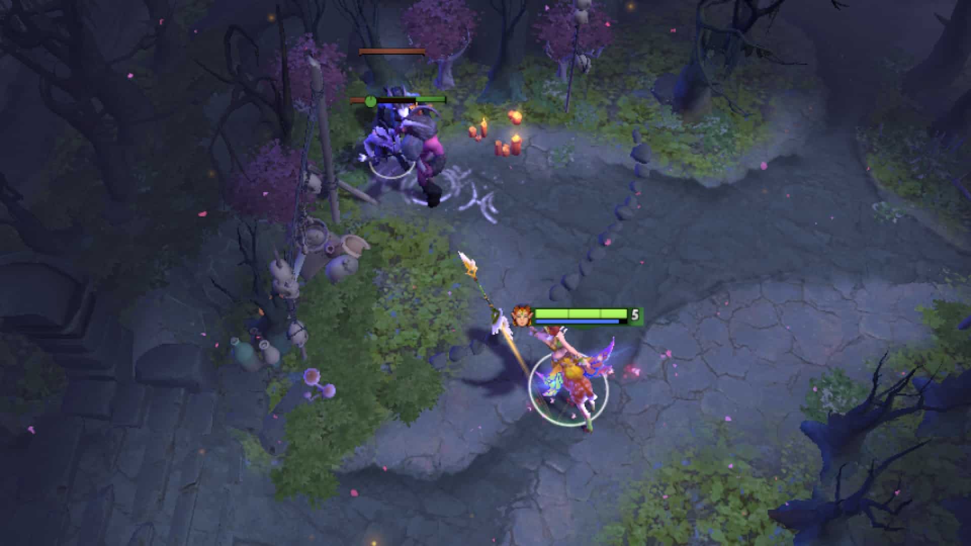 Enchantress uses Enchant to fight neutrals in the jungle