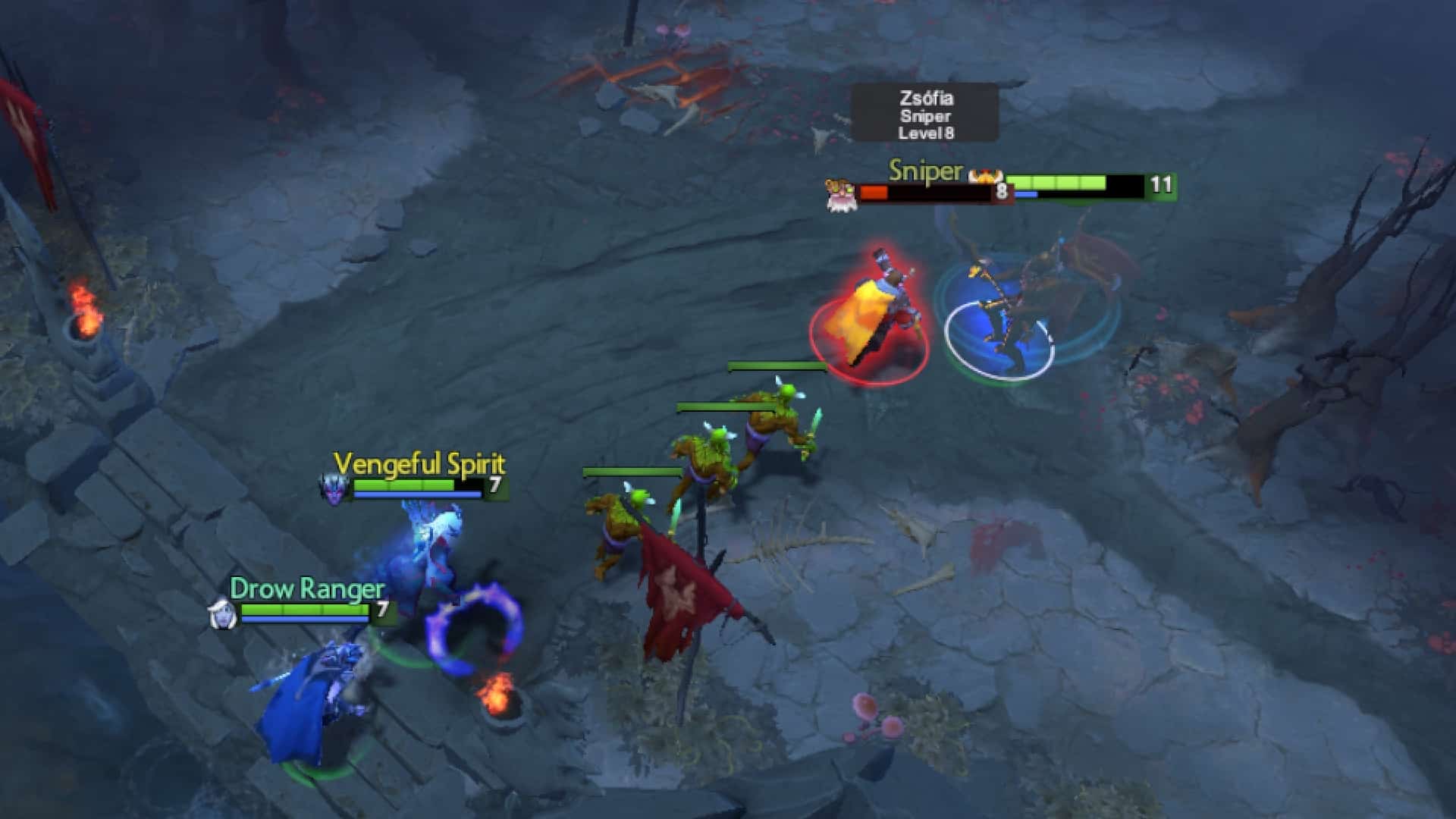 Legion Commander attacks Sniper using Shadow Blade