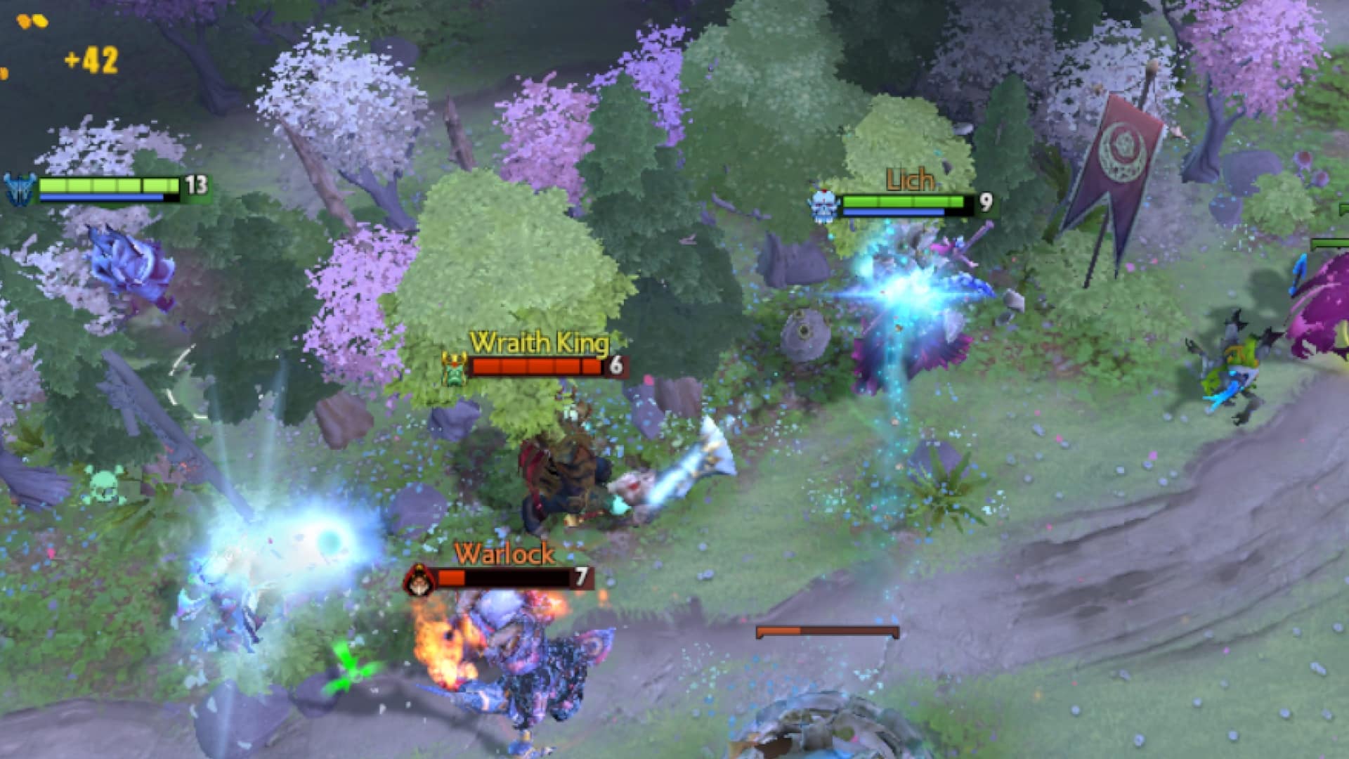 Lich releases Chain Frost to assist Razor in a team fight