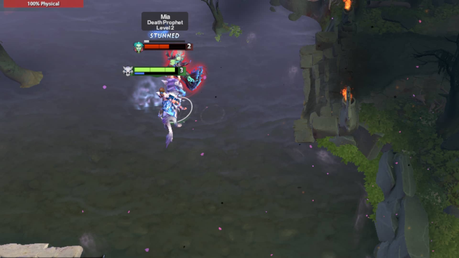 Mirana stuns her opponent in the river using Sacred Arrow