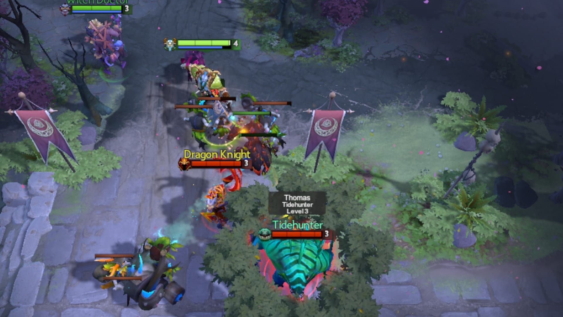 Nature's Prophet Sprouts trees around an enemy hero in the safe lane