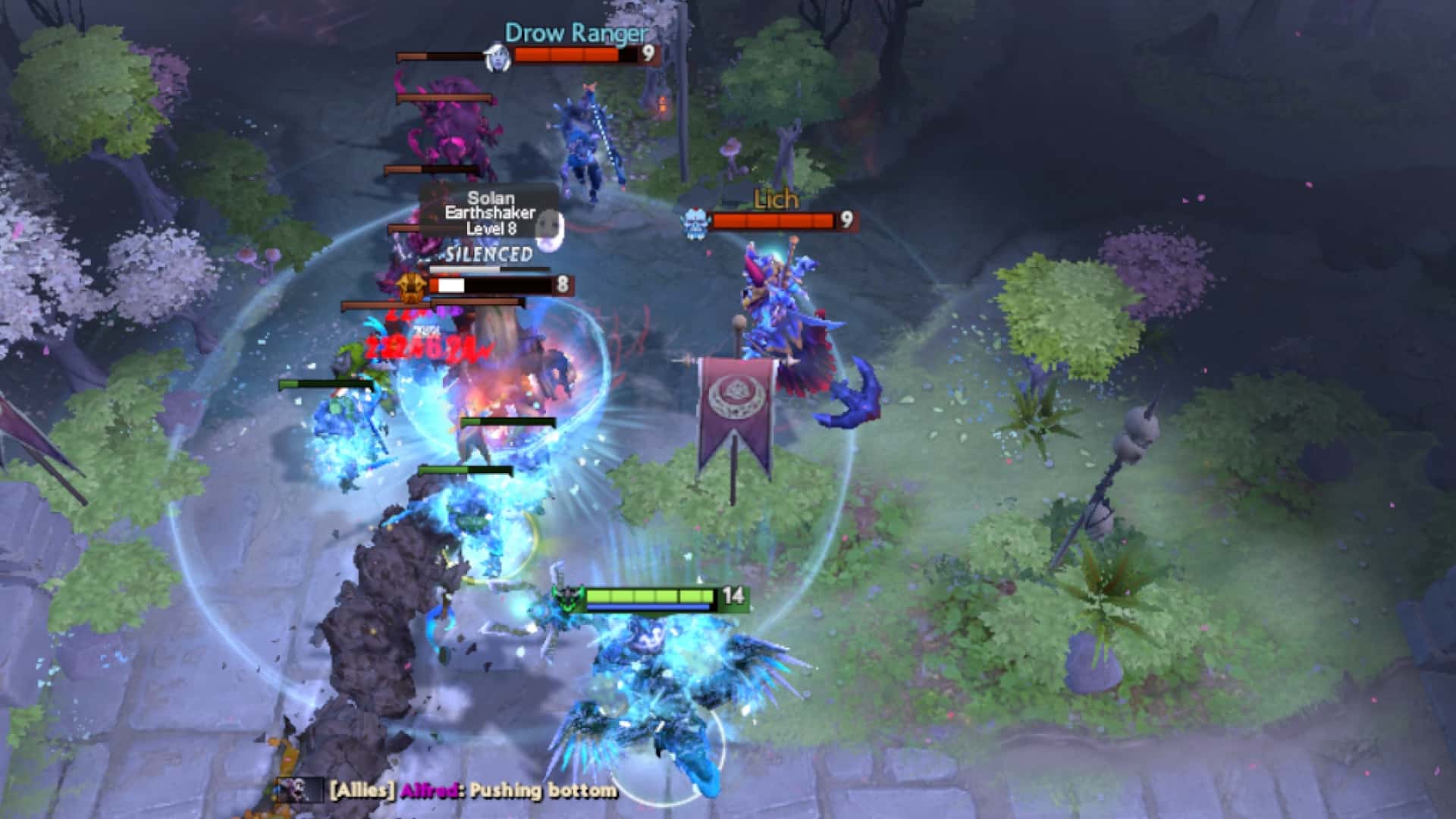 Outworld Destroyer silences his enemies using Bloodthorn