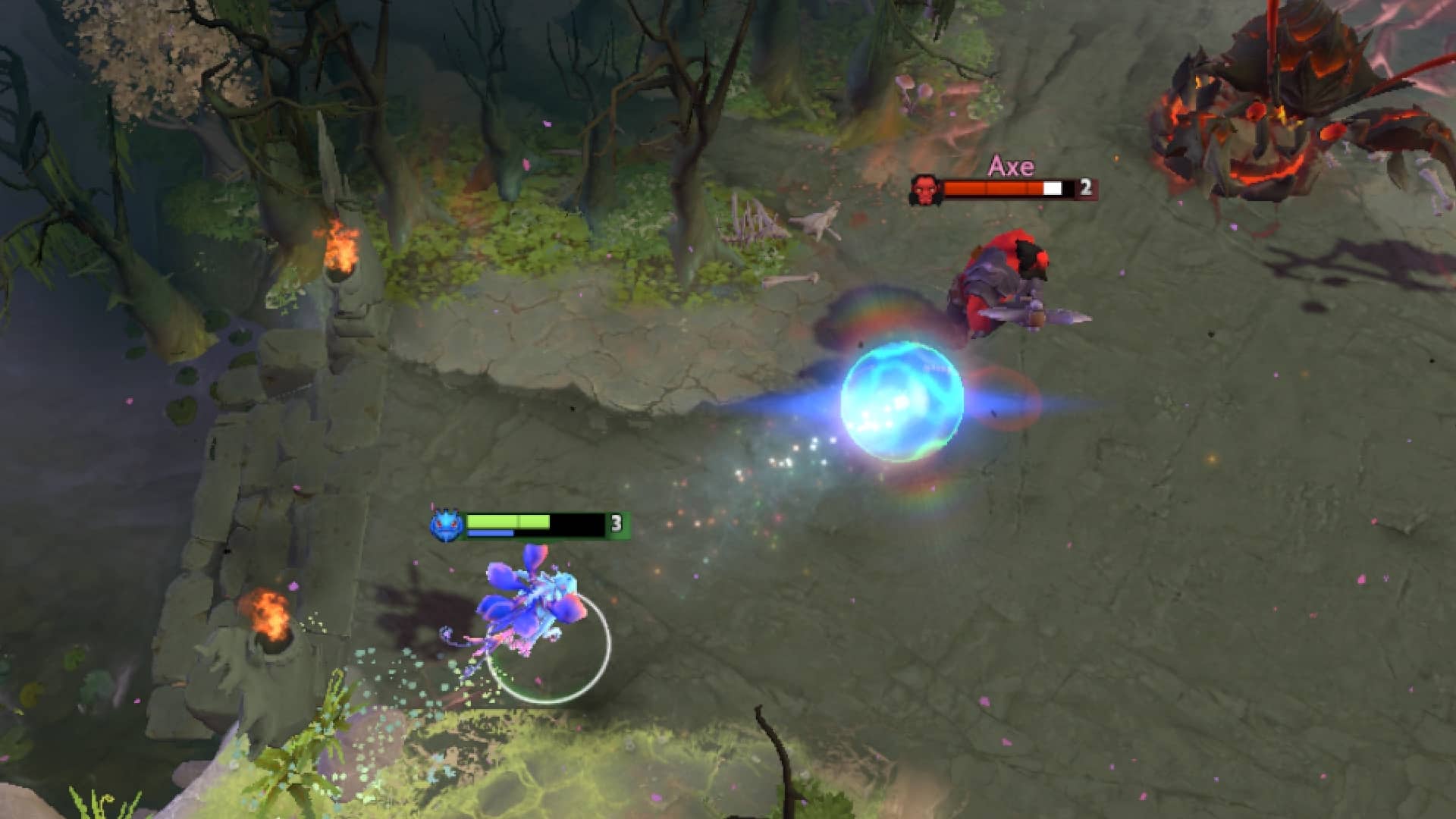 Puck uses Illusory Orb to attack Axe