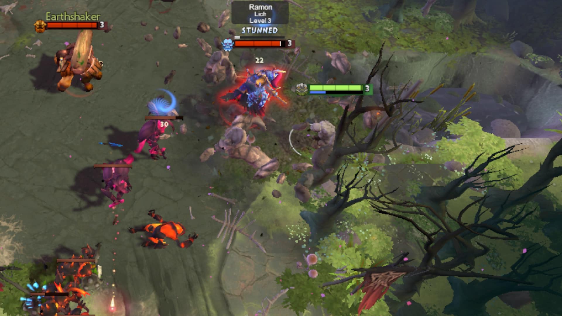 Tiny stuns an enemy hero using Avalanche