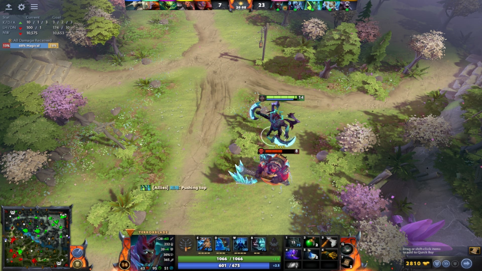 Terrorblade attacks Axe using a Disperser