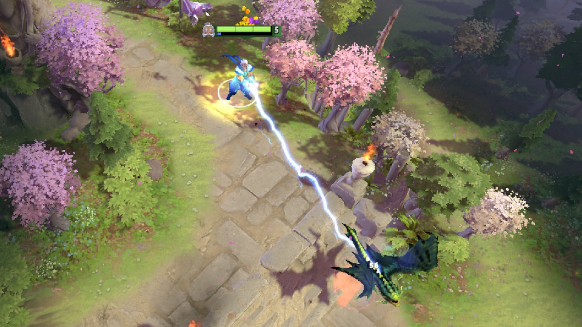 Zeus uses his spells to hit a ranged hero for a free kill