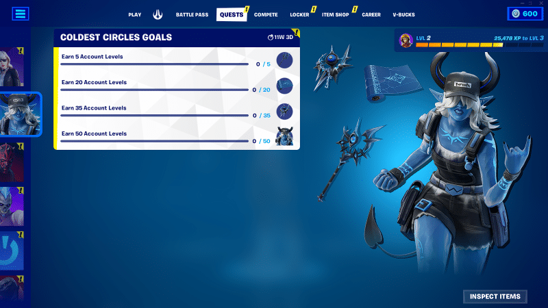 Complete the four quests to get four free cosmetics.