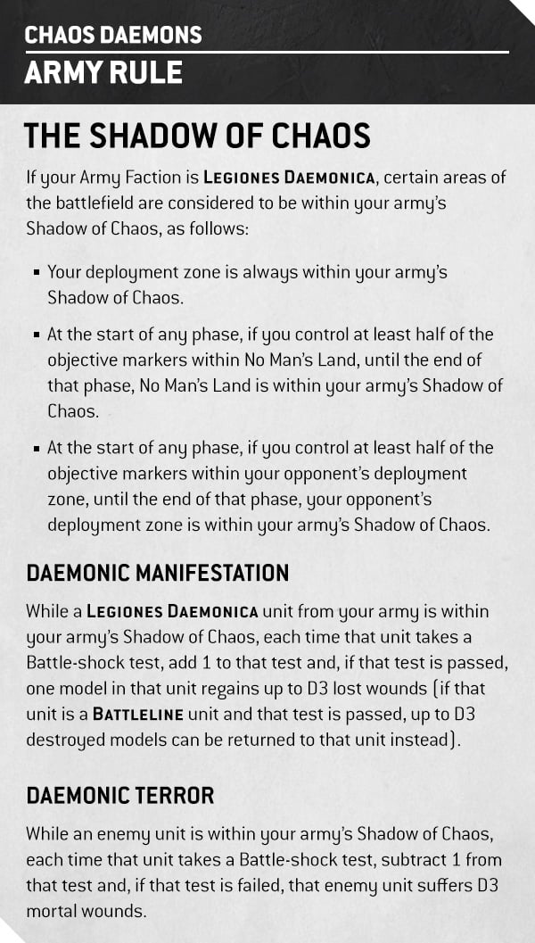 Warhammer 40k Chaos Daemons Faction Focus Army Rule Shadow of Chaos