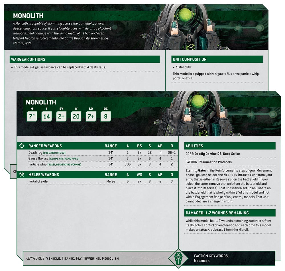 Warhammer 40k Necrons Faction Focus Datasheet of the Monoliths