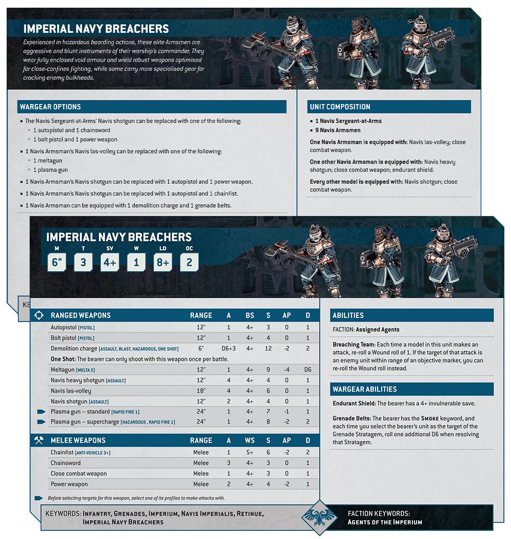 Warhammer 40k Imperial Agents Faction Focus Navy Breachers Datasheet