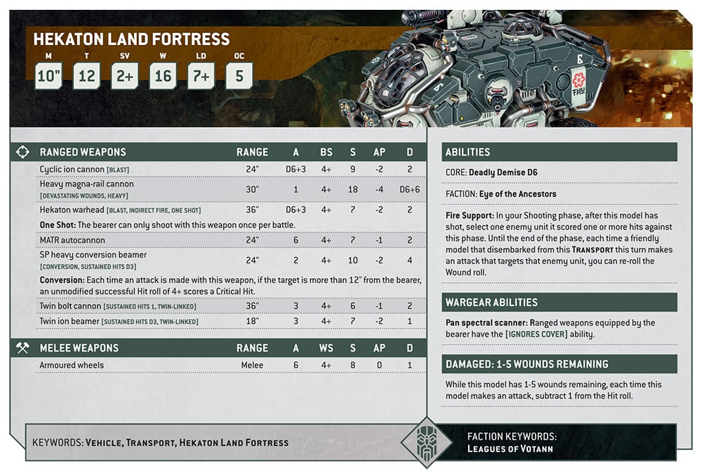Warhammer 40k Leagues of Votann Faction Focus Hekaton Land Fortress Datasheet