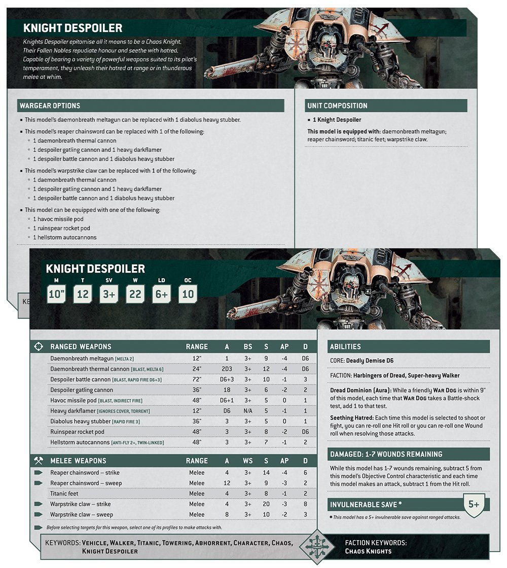 Warhammer 40k Chaos Knights Faction Focus Knight Despoiler datasheet