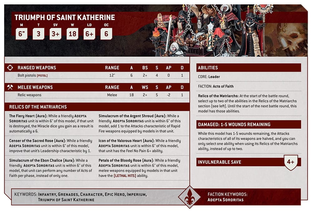 Warhammer 40k Sisters of Battle Faction Focus Triumph of Saint Katherine Datasheet