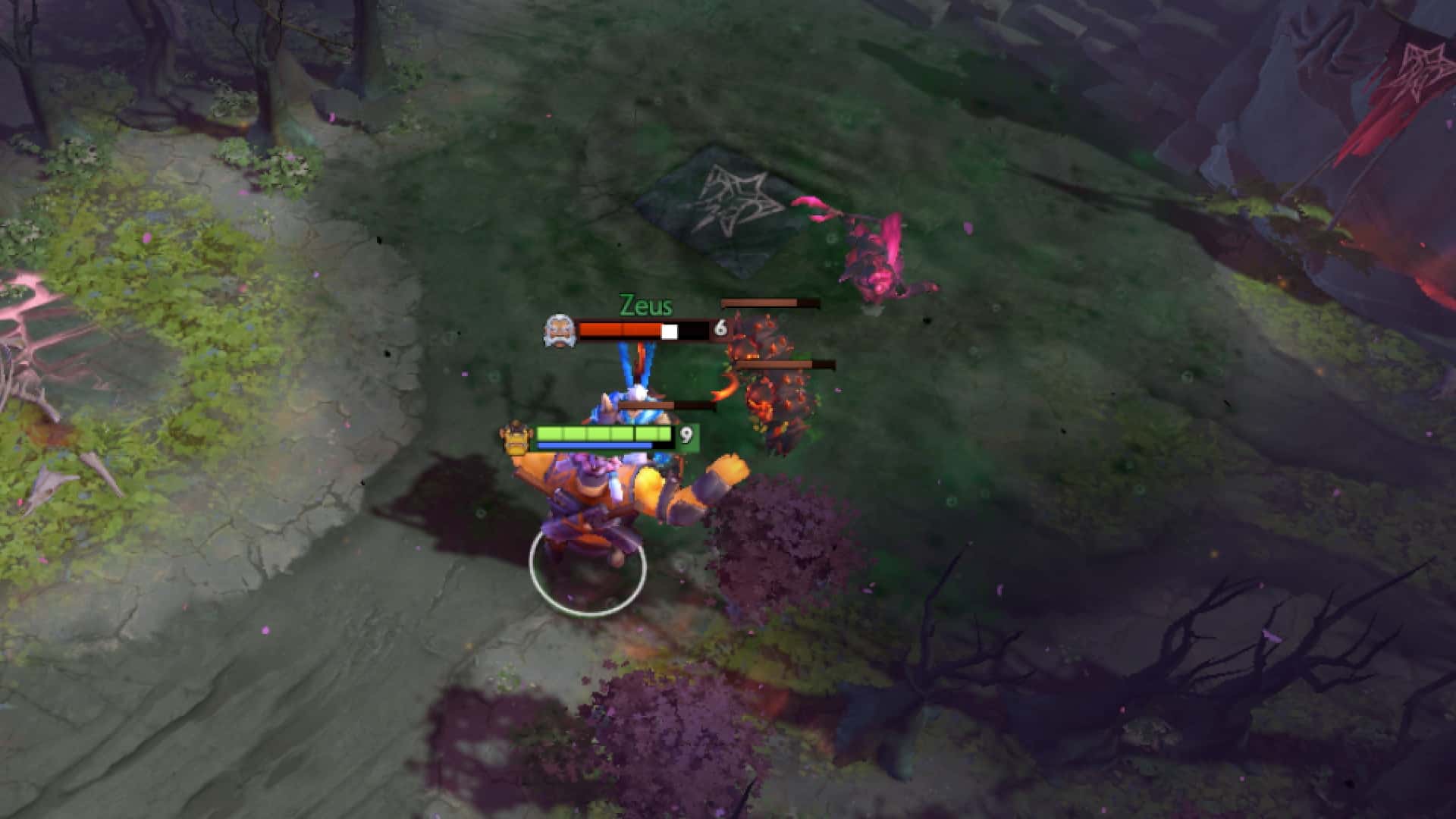 Alchemist uses Acid Spray to deal damage in the mid lane