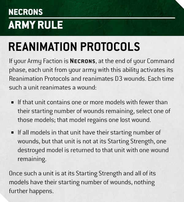 Warhammer 40k Necrons Faction Focus The new Rules text for Reanimation Protocols