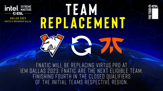 Fnatic To Replace Virtus.pro At IEM Dallas 2023