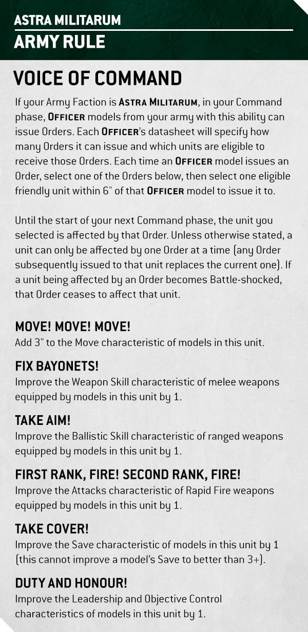 Warhammer 40k Astra Militarum Faction Focus Voice of Command Army Rule