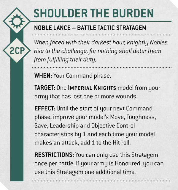 Warhammer 40k Imperial Knights Faction Focus Shoulder the Burden Stratagem