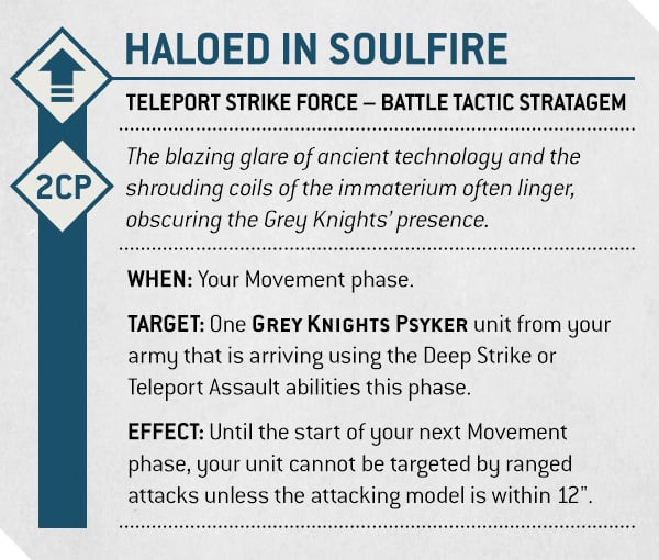 Warhammer 40k Grey Knights Faction Focus Haloed in Soulfire Stratagem