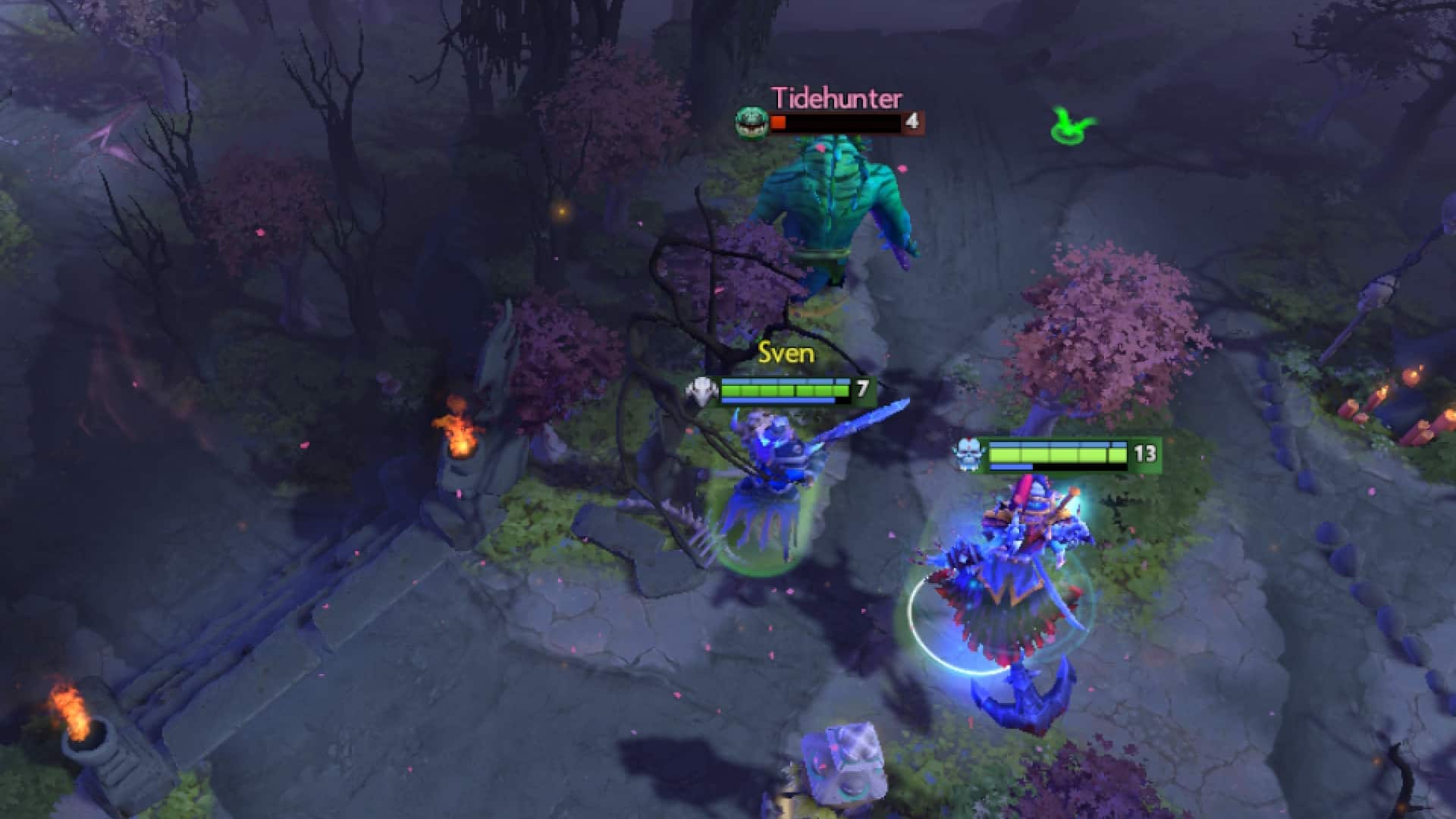 Lich helps Sven fight Tidehunter using Pipe of Insight