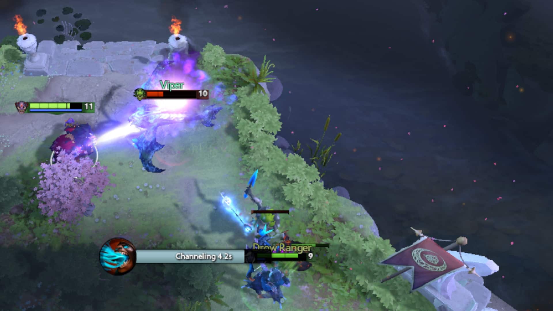 Lion deals bonus damage to Viper by casting Mana Drain using a Phylactery
