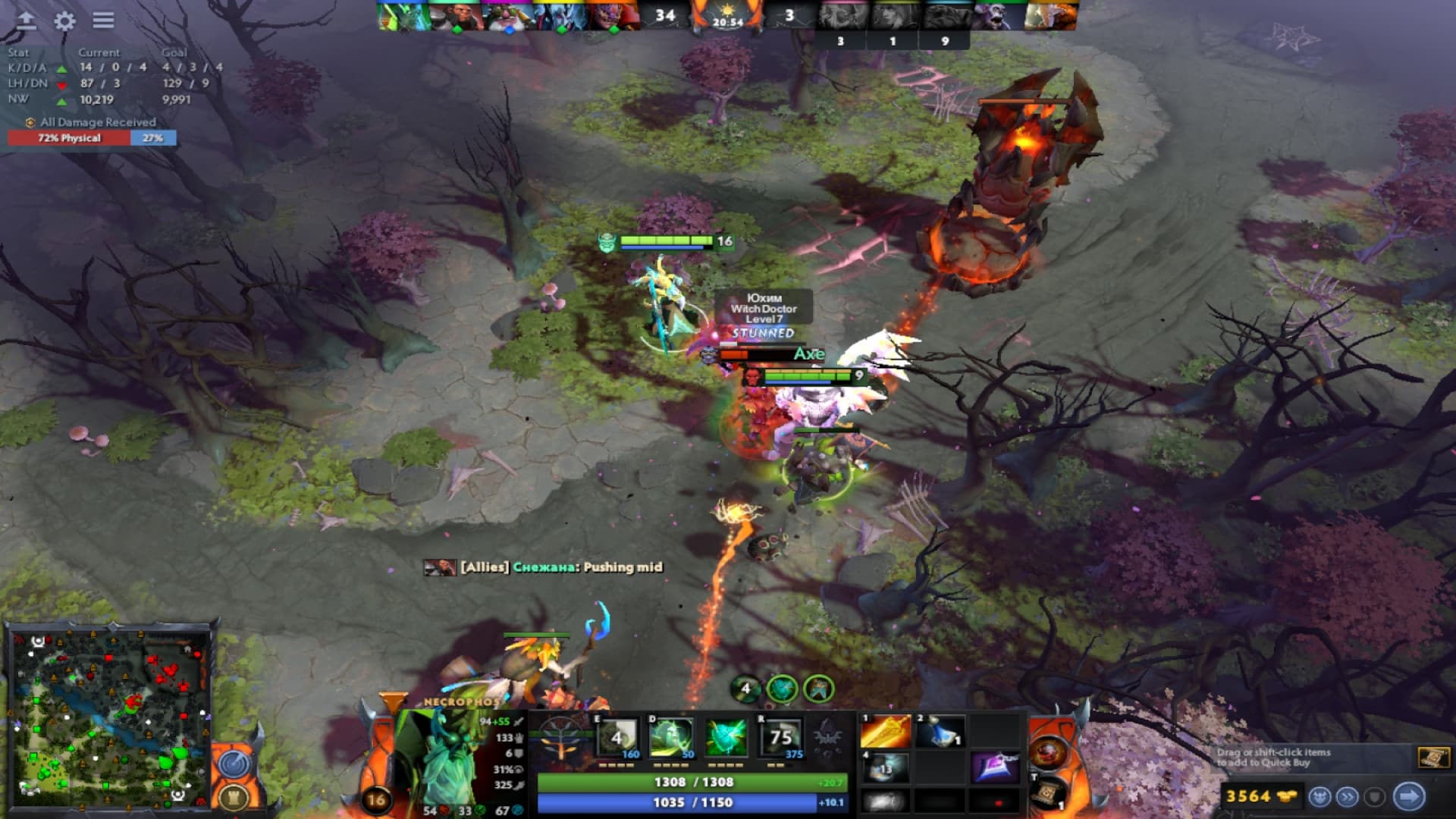 Necrophos uses Radiance to turn on Burn aura