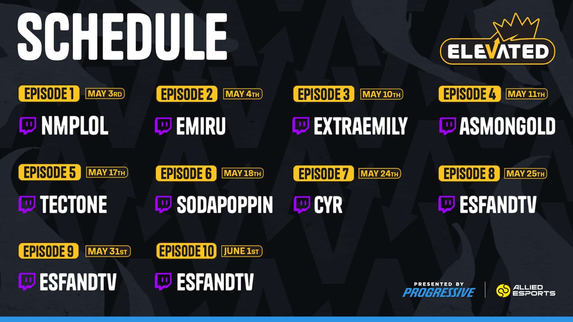 Each episode of ELEVATED will be hosted by a different prominent streamer