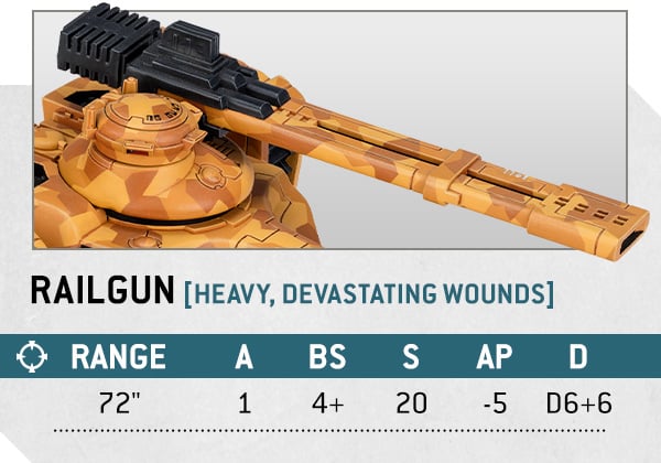 Warhammer 40k Tau Empire Faction Focus Hammerhead Railgun weapon profile