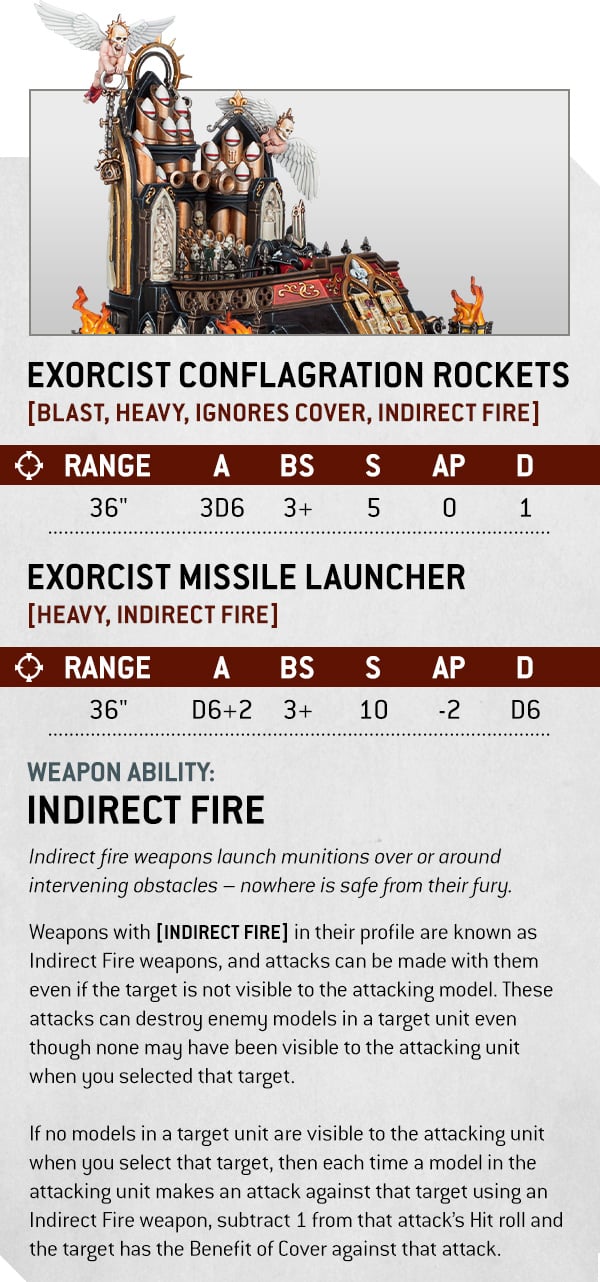 Warhammer 40k Sisters of Battle Faction Focus Exorcist Weapon parameters