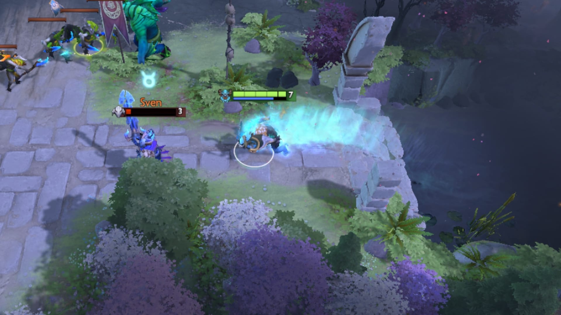 Spirit Breaker uses Charge of Darkness and Echo Sabre on Sven