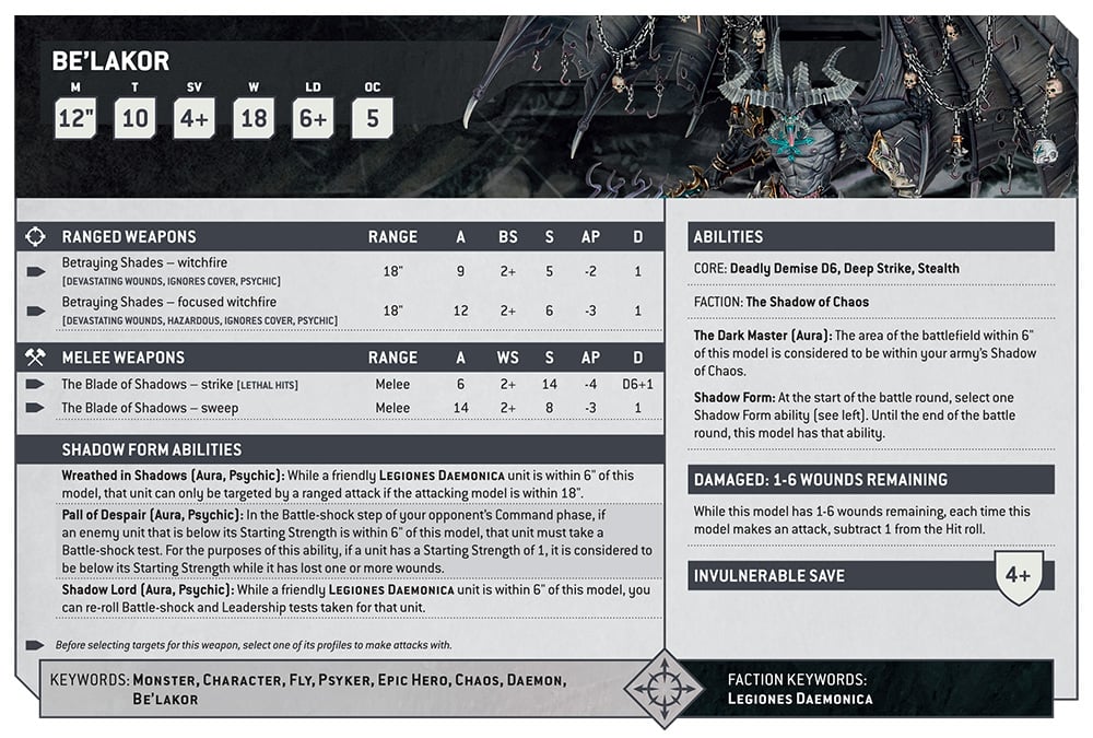 Warhammer 40k Chaos Daemons Faction Focus Be'lakor Datasheet