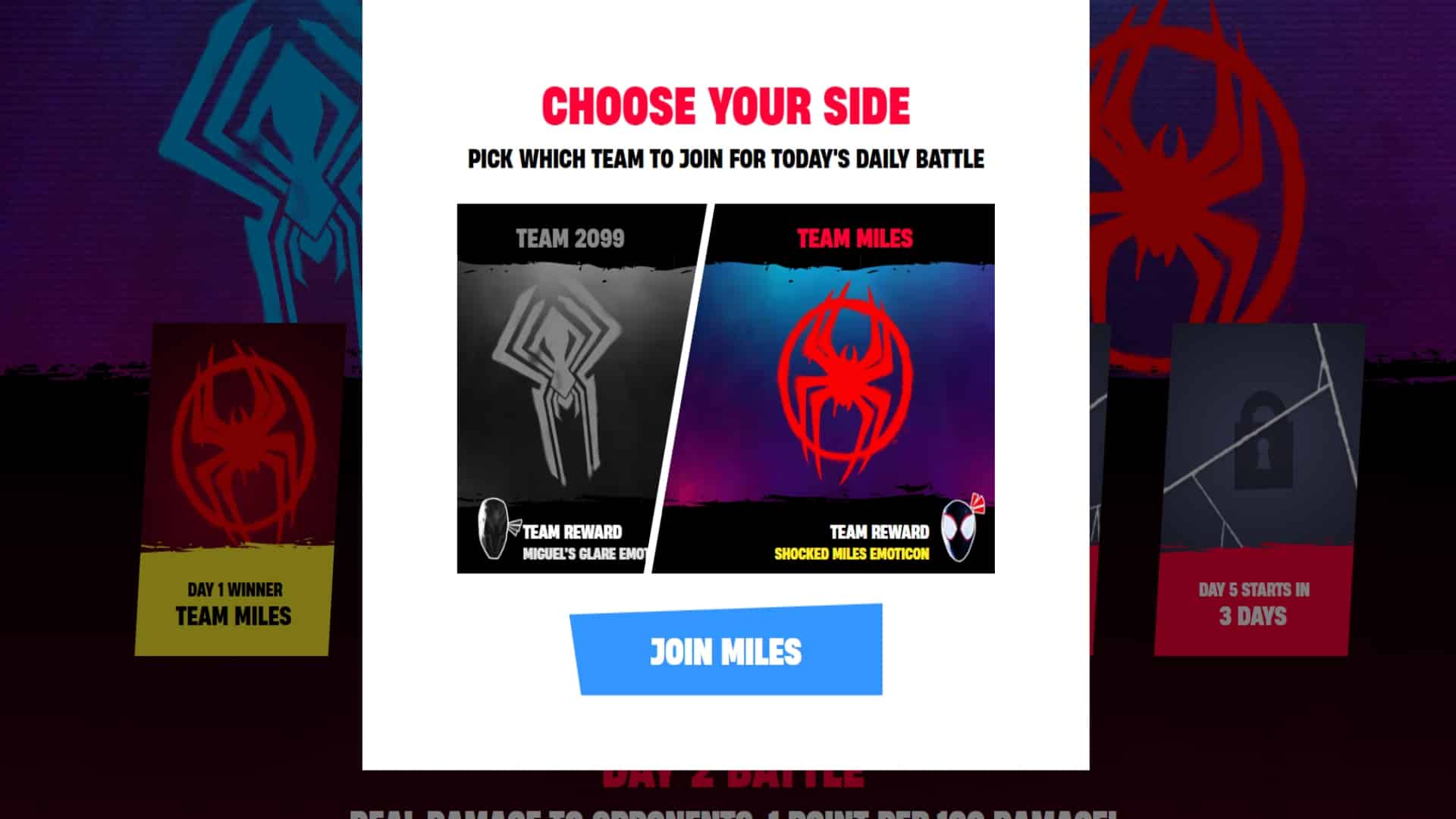 Choose between Team Miles or Team Spider-Man 2099