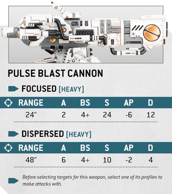Warhammer 40k Tau Empire Faction Focus Stormsurge Pulse Blast Cannon weapon profile