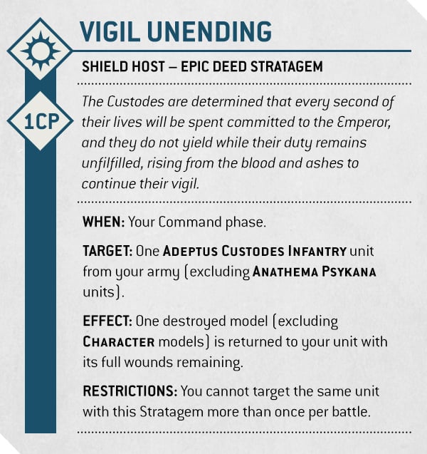 Warhammer 40k Adeptus Custodes Faction Focus Vigil Unending Stratagem