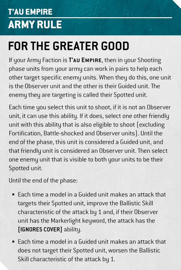 Warhammer 40k Tau Empire Faction Focus For the Greater Good Army Rule