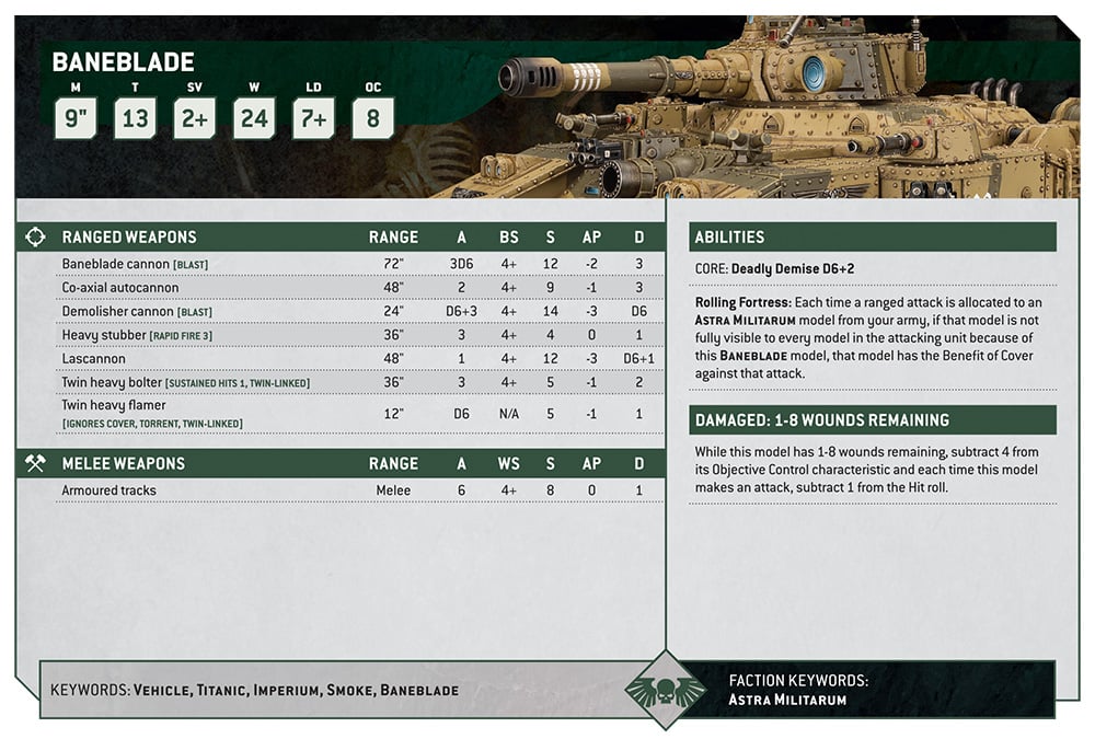 Warhammer 40k Astra Militarum Faction Focus Baneblade Datasheet