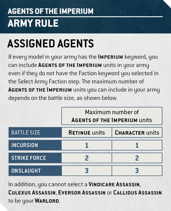 Warhammer 40k Imperial Agents Faction Focus Assigned Agents Army Rule
