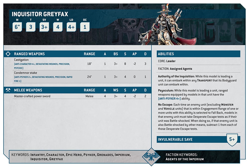 Warhammer 40k Imperial Agents Faction Focus Inquisitor Greyfax Datasheet